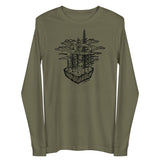 Design of Clouds & Trees - Black - Unisex Long Sleeve Tee , the colour is Military Green