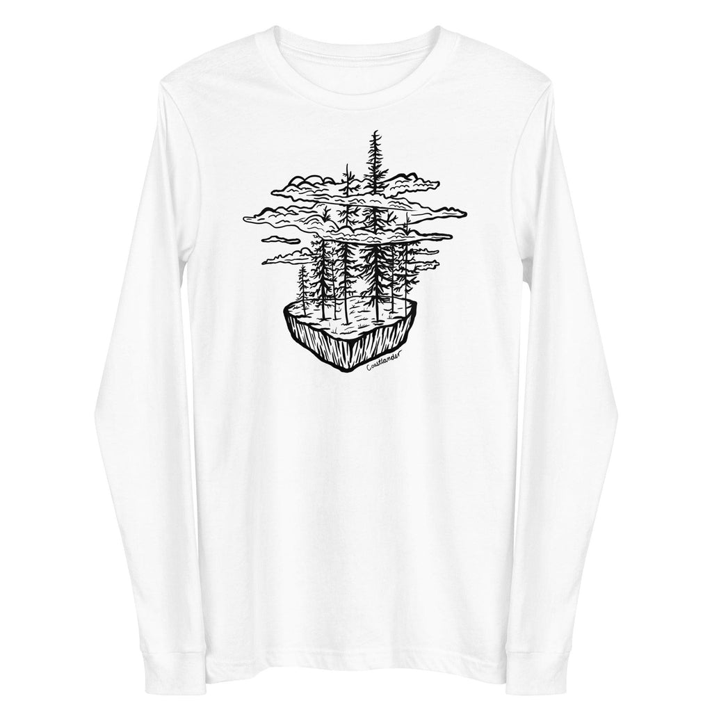 Design of Clouds & Trees - Black - Unisex Long Sleeve Tee , the colour is White
