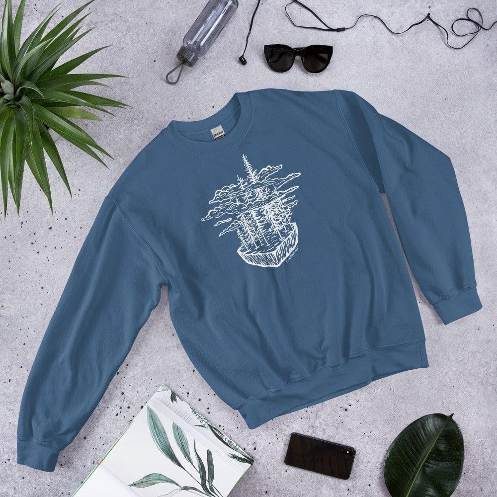 Design of Clouds & Trees - Unisex Sweatshirt , the colour is Indigo Blue
