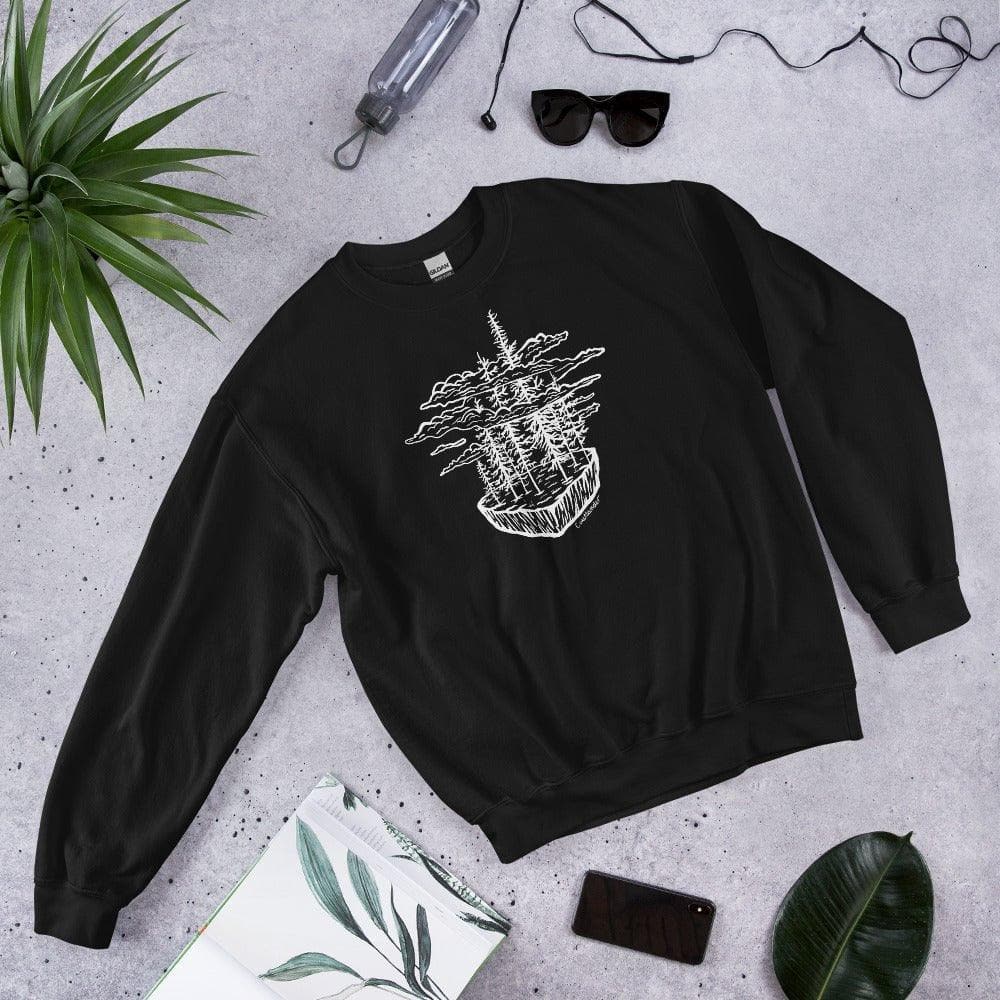 Design of Clouds & Trees - Unisex Sweatshirt , the colour is Black