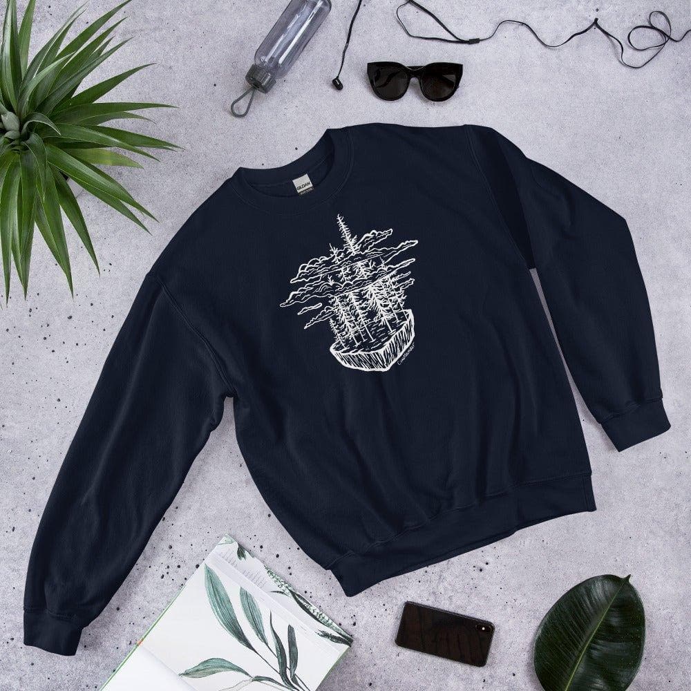 Design of Clouds & Trees - Unisex Sweatshirt , the colour is Navy
