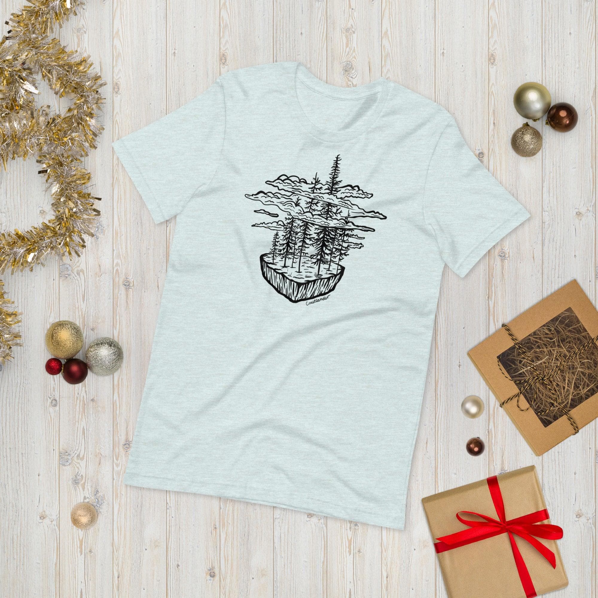 Design of Clouds & Trees - Unisex t-shirt , the colour is Heather Prism Ice Blue