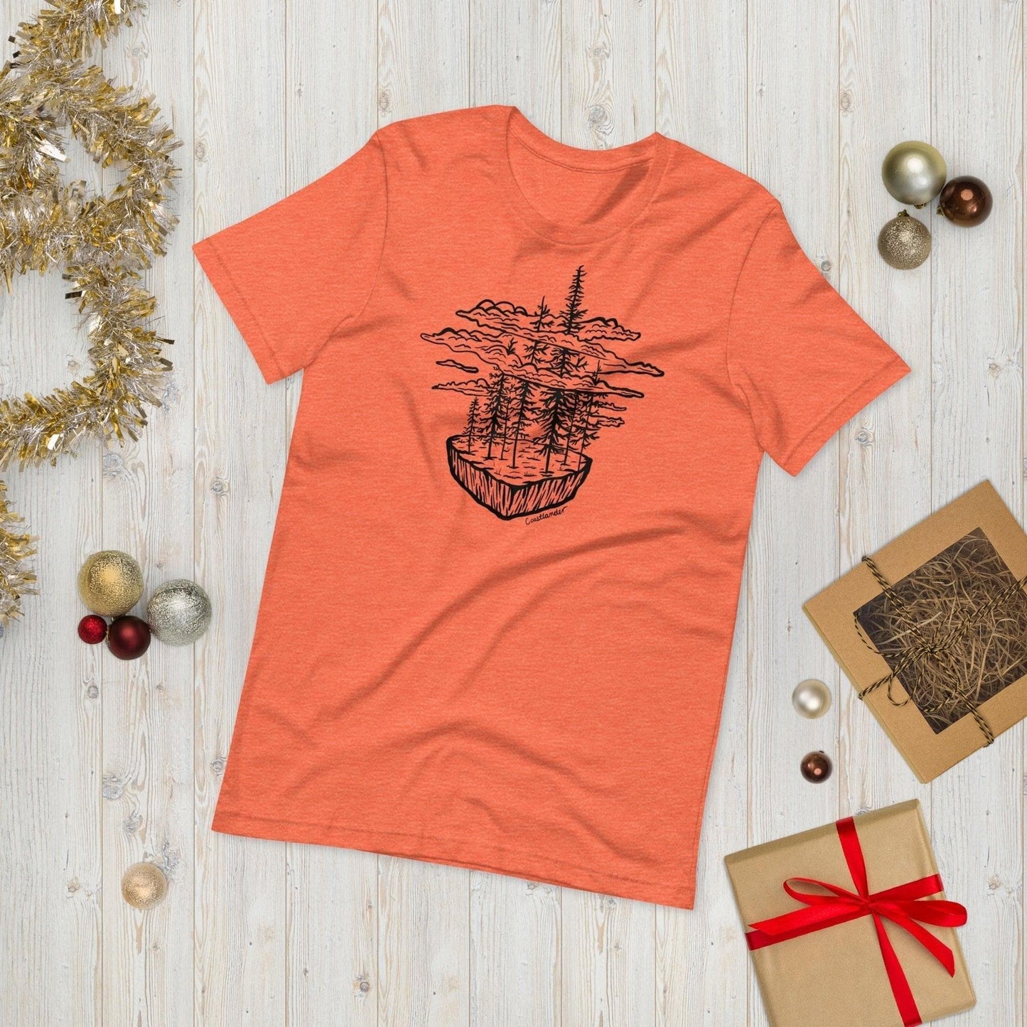 Design of Clouds & Trees - Unisex t-shirt , the colour is Heather Orange