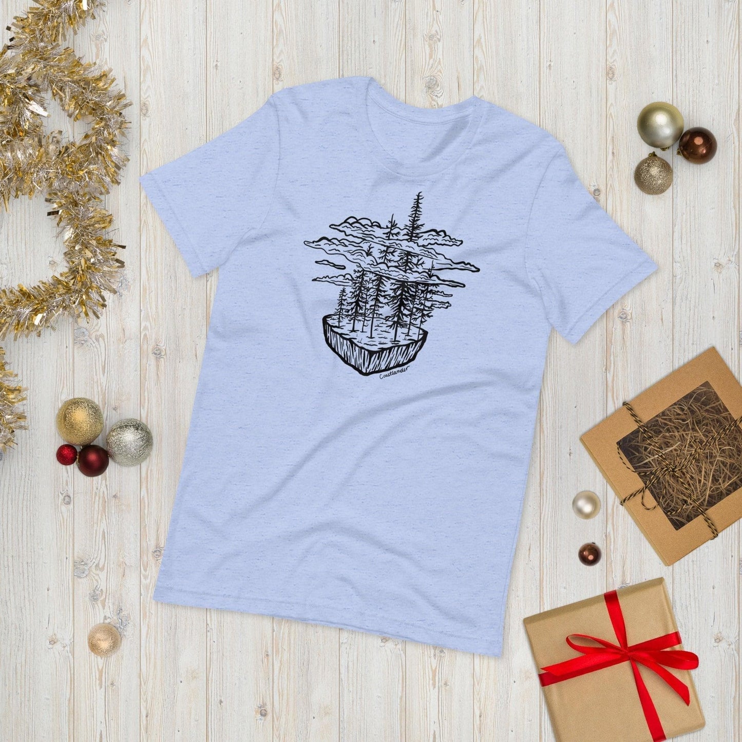 Design of Clouds & Trees - Unisex t-shirt , the colour is Heather Blue