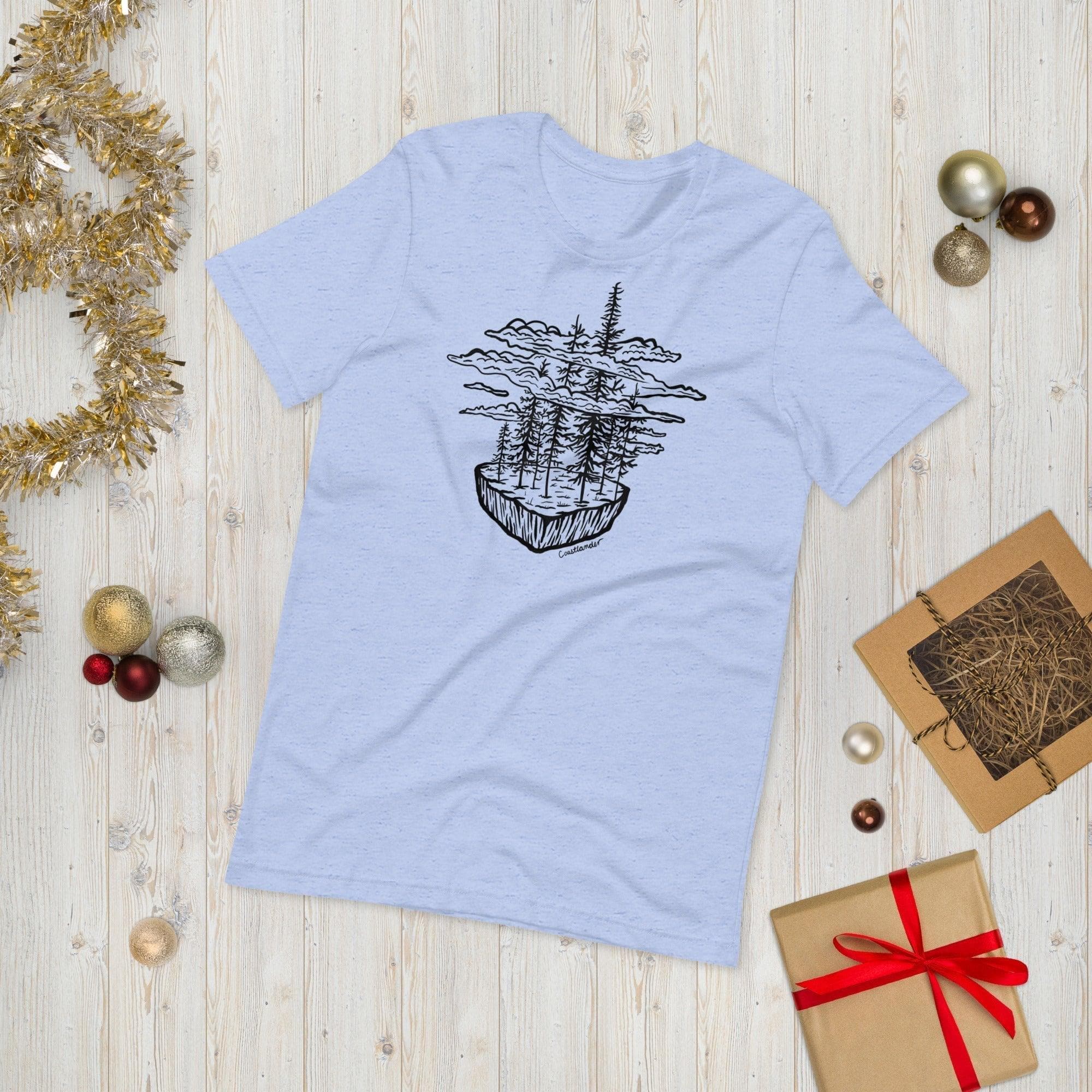 Design of Clouds & Trees - Unisex t-shirt , the colour is Heather Blue