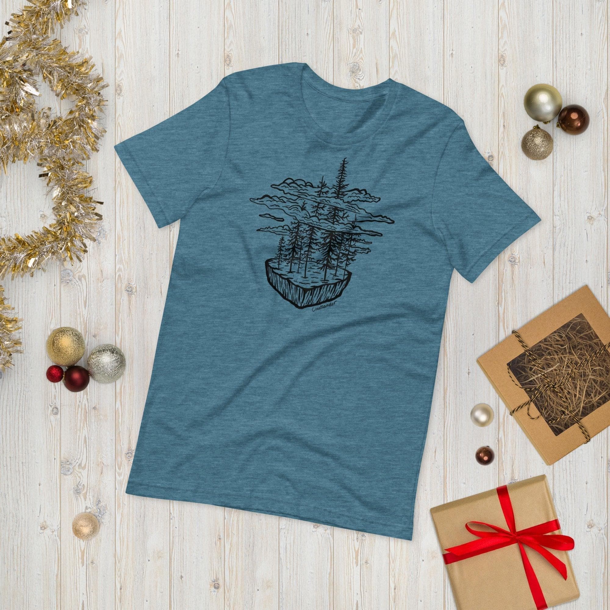 Design of Clouds & Trees - Unisex t-shirt , the colour is Heather Deep Teal