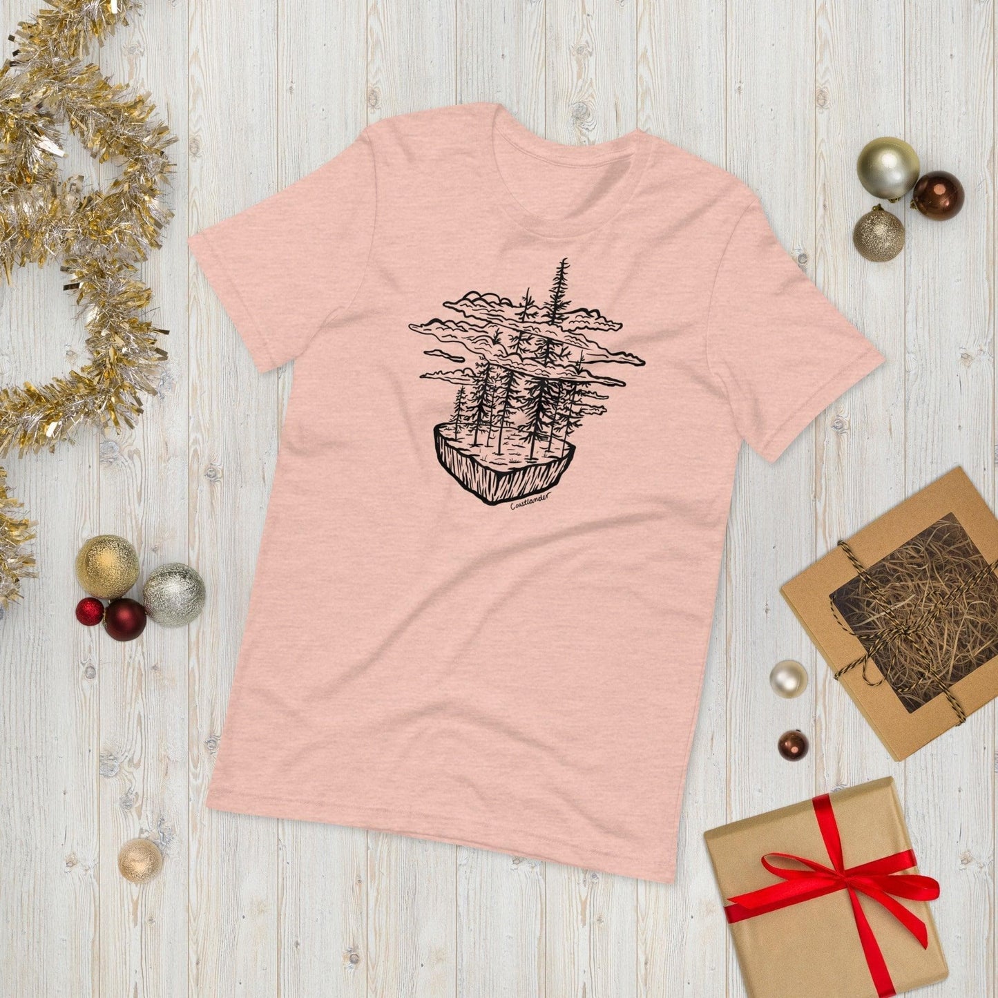 Design of Clouds & Trees - Unisex t-shirt , the colour is Heather Prism Peach