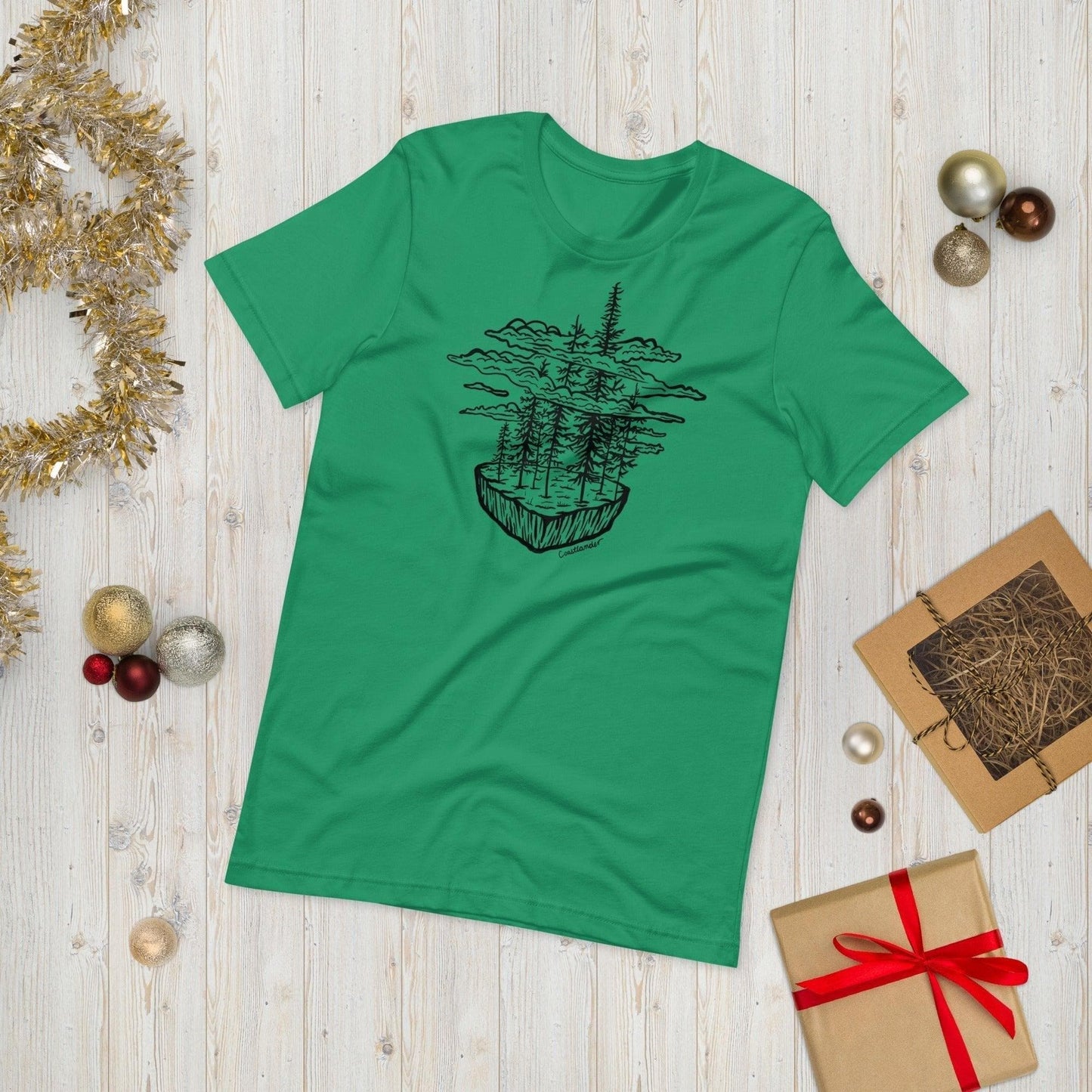 Design of Clouds & Trees - Unisex t-shirt , the colour is Kelly