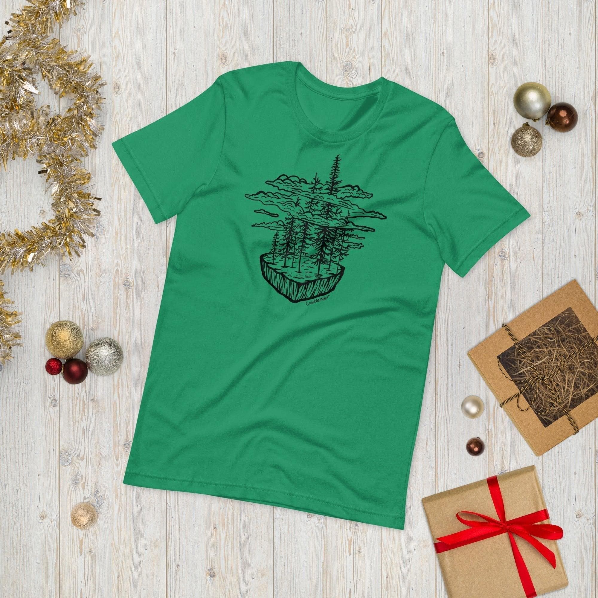 Design of Clouds & Trees - Unisex t-shirt , the colour is Kelly