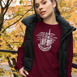 Design of Clouds & Trees - White - Unisex Long Sleeve Tee , the colour is Maroon