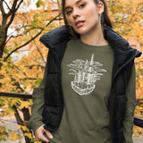 Design of Clouds & Trees - White - Unisex Long Sleeve Tee , the colour is Military Green