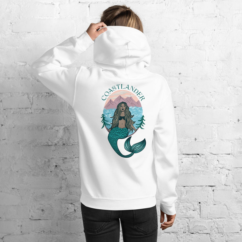 Design of Coastlander Mermaid Design - Unisex Hoodie , the colour is White