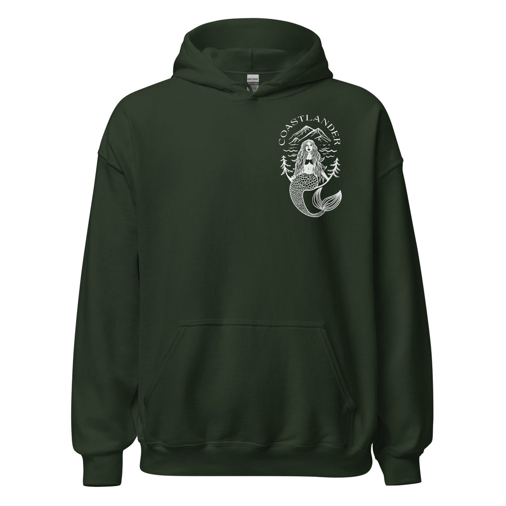 Design of Coastlander Mermaid Design - Unisex Hoodie , the colour is Forest Green