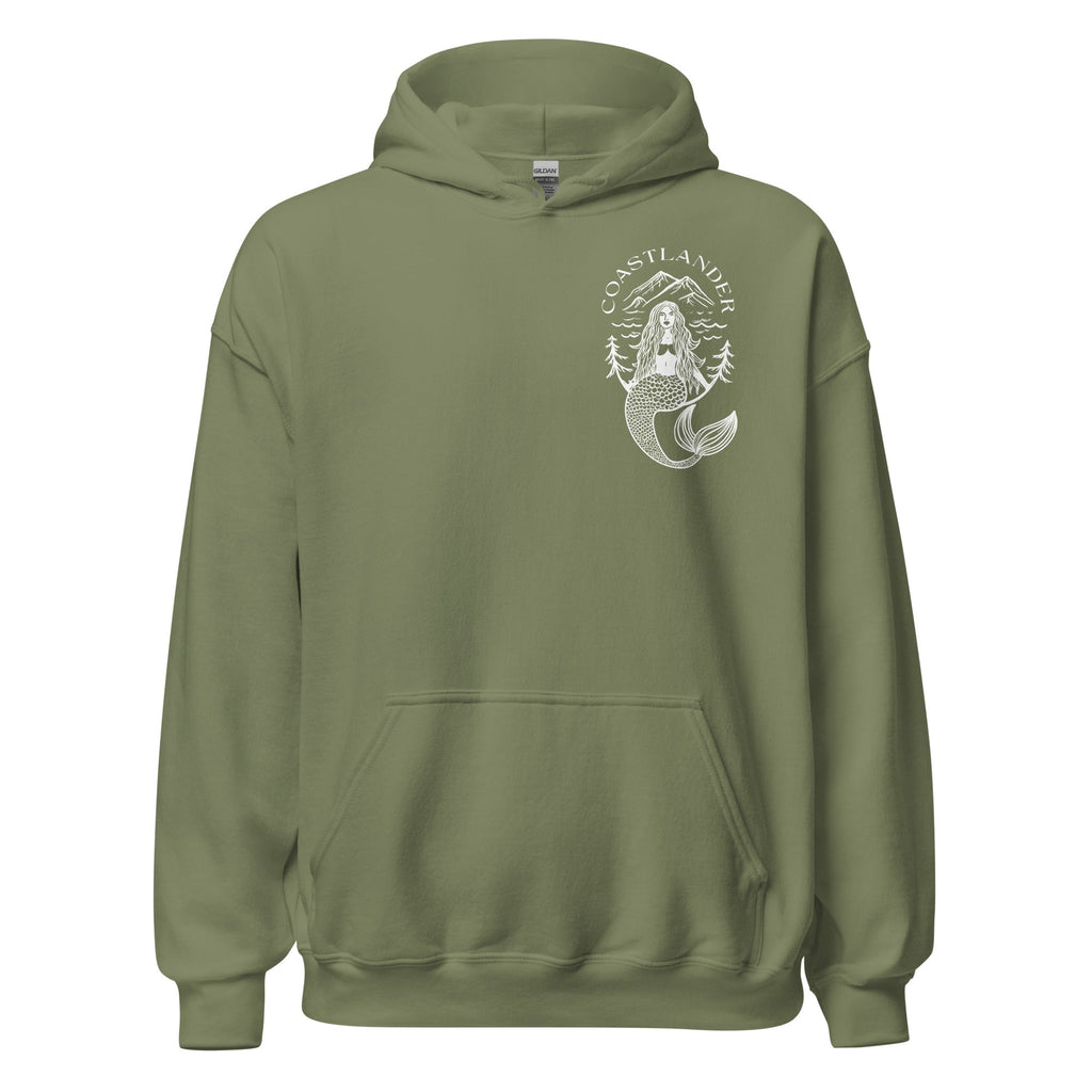 Design of Coastlander Mermaid Design - Unisex Hoodie , the colour is Military Green
