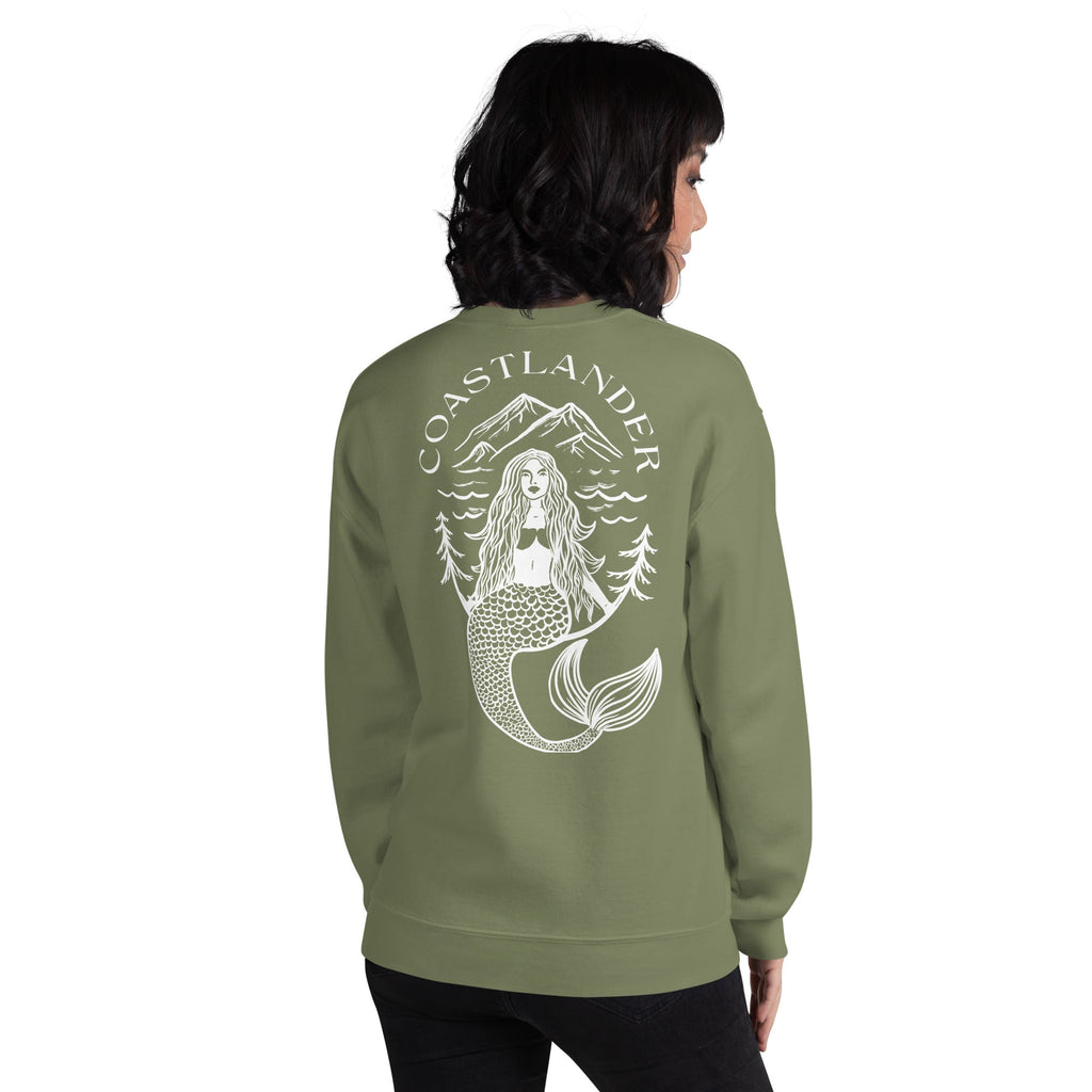 Design of Coastlander Mermaid Design - Unisex Sweatshirt , the colour is Military Green