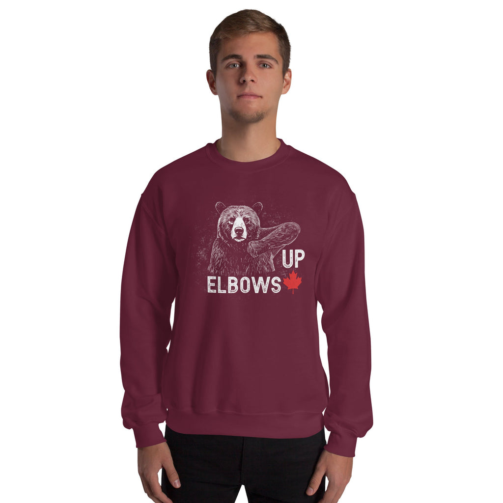 Design of Elbow UP Bear - Unisex Sweatshirt , the colour is Maroon