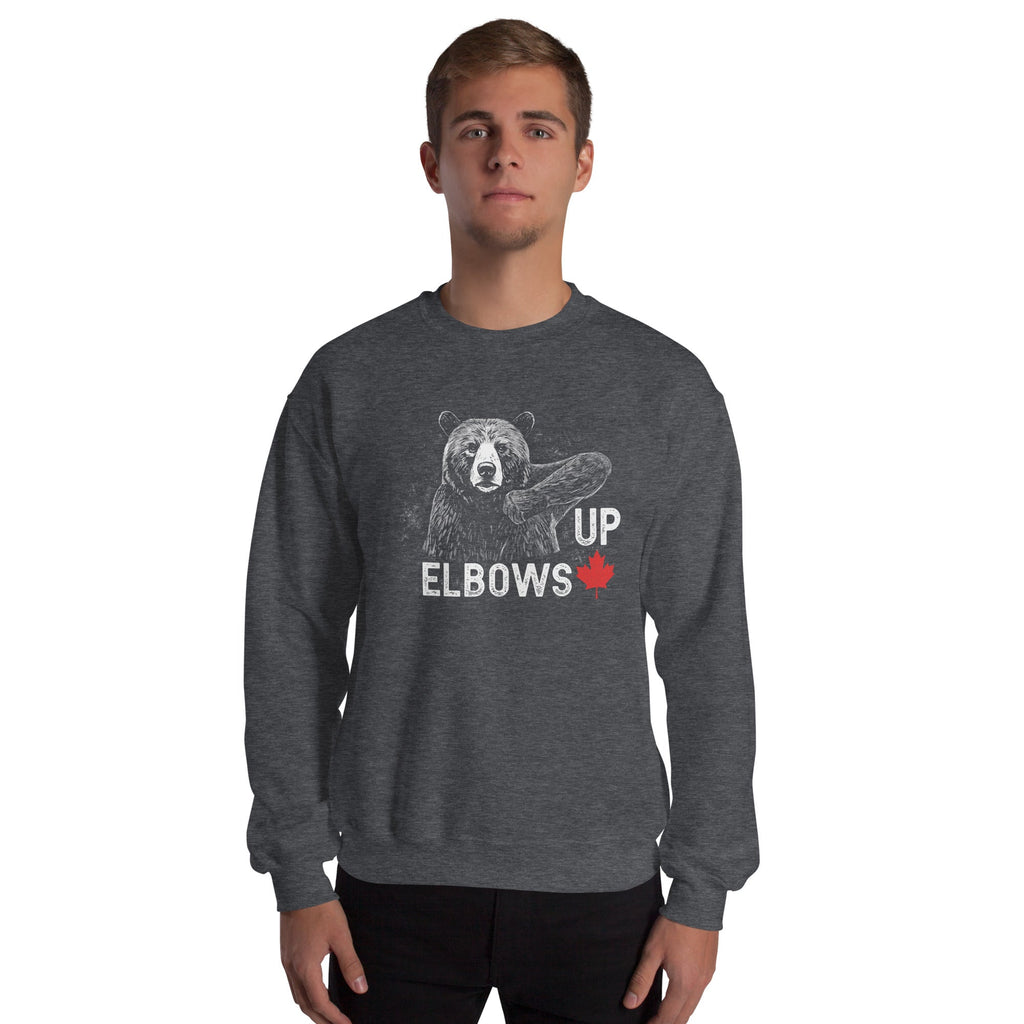 Design of Elbow UP Bear - Unisex Sweatshirt , the colour is Dark Heather