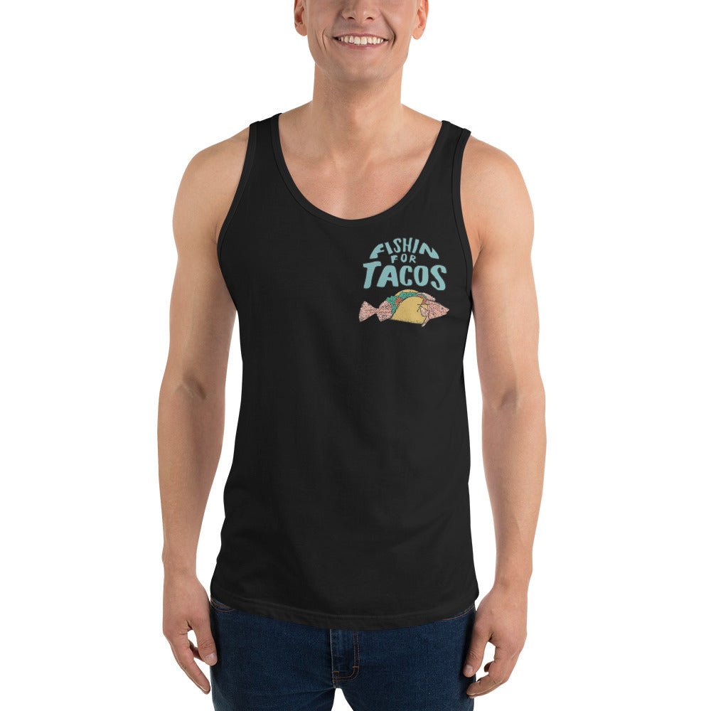 Design of Fishin For Tacos - Men's Tank Top , the colour is Black