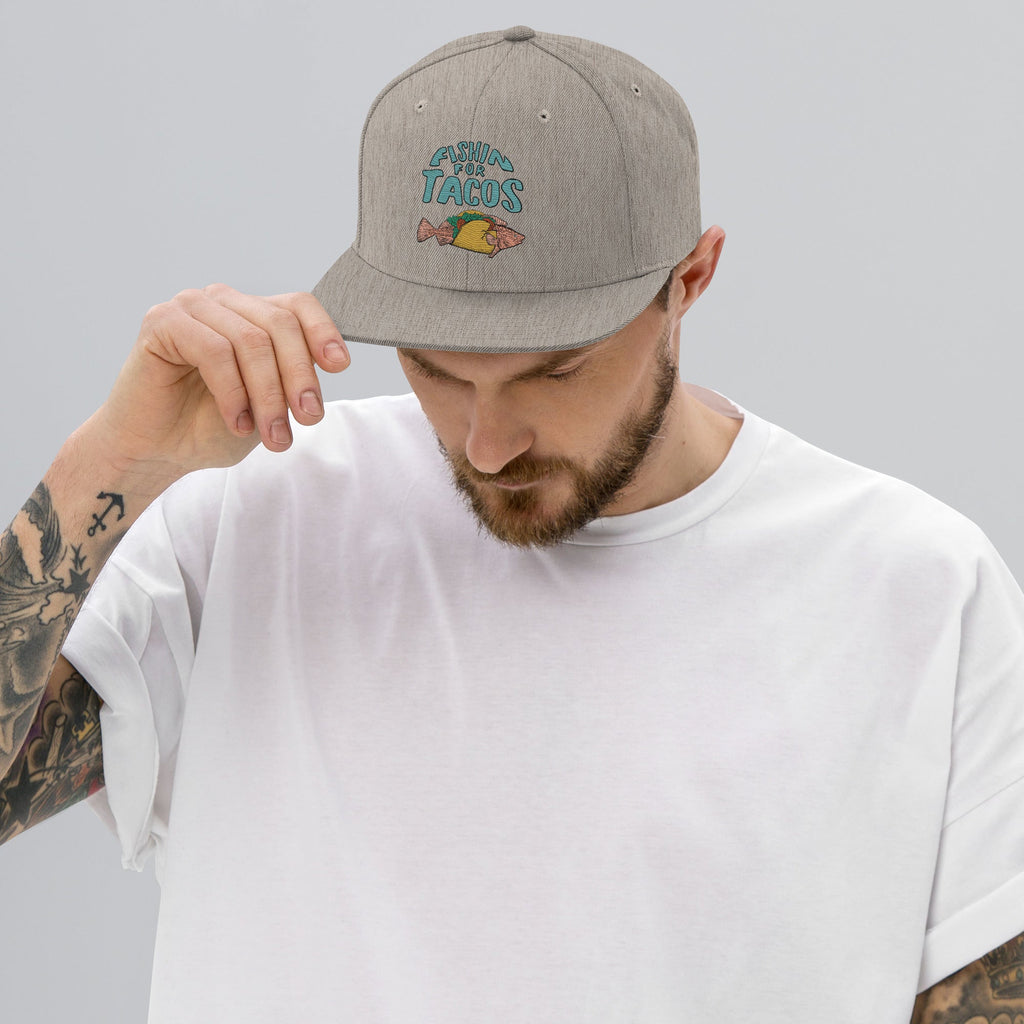Design of Fishin For Tacos - Snapback Hat , the colour is Heather Grey
