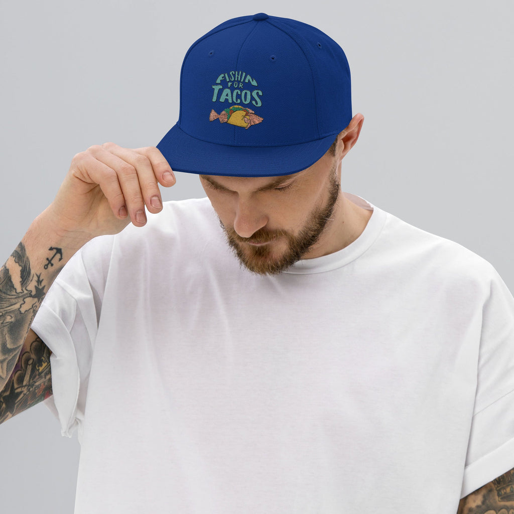 Design of Fishin For Tacos - Snapback Hat , the colour is Royal Blue