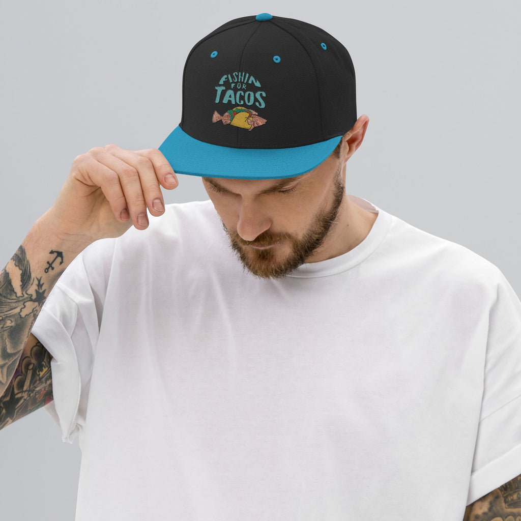 Design of Fishin For Tacos - Snapback Hat , the colour is Black Teal