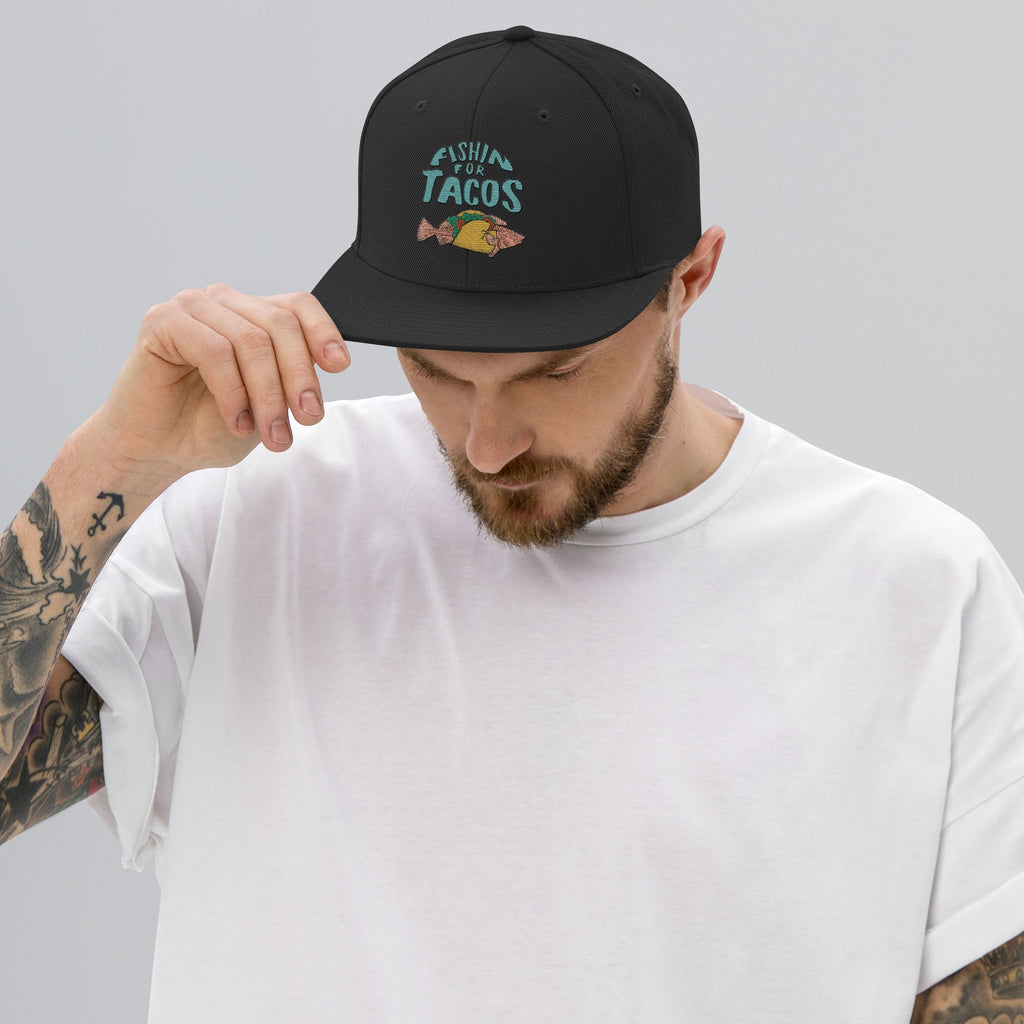 Design of Fishin For Tacos - Snapback Hat , the colour is Black