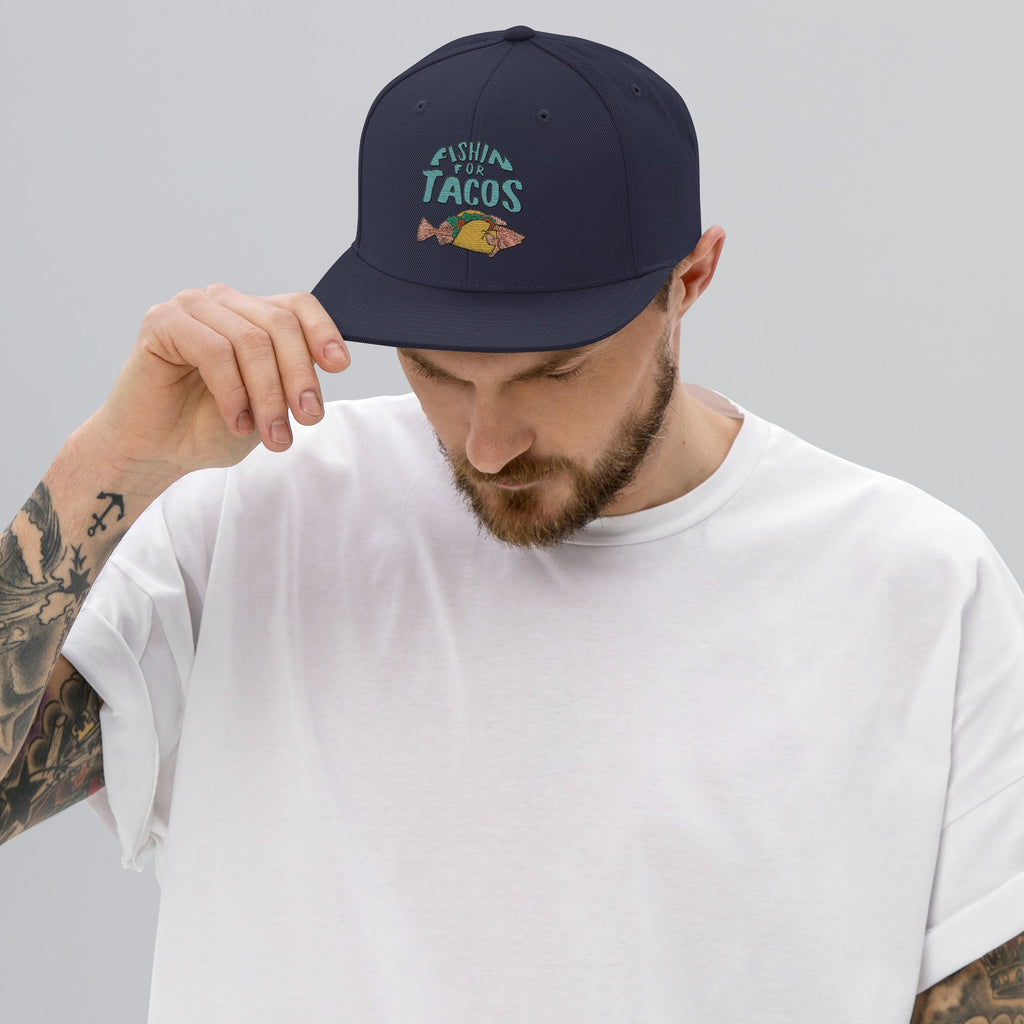 Design of Fishin For Tacos - Snapback Hat , the colour is Navy