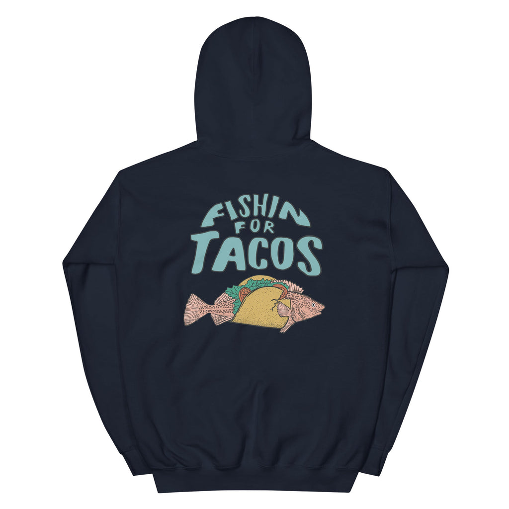 Design of Fishin For Tacos - Unisex Hoodie , the colour is Navy