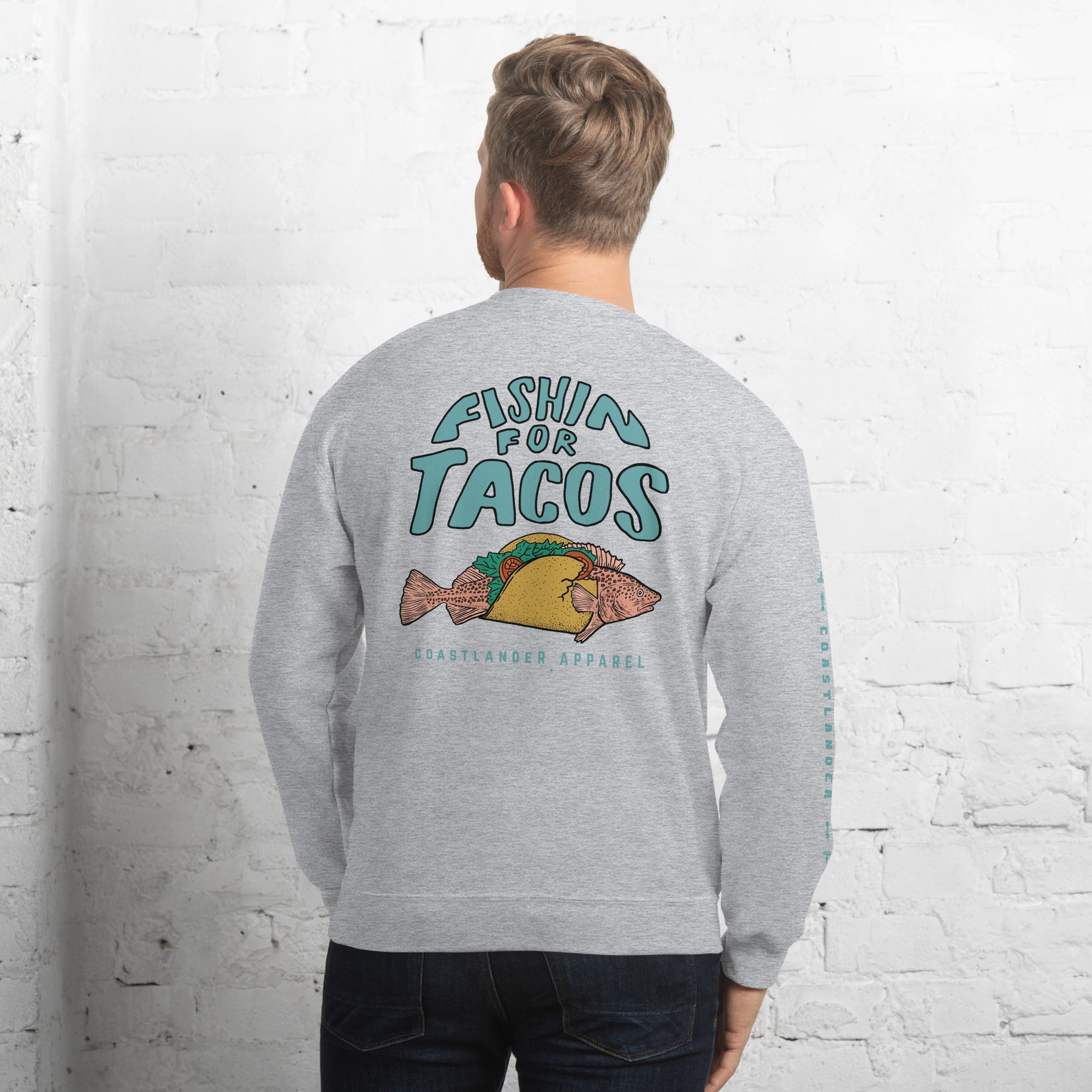 Design of Fishin For Tacos - Unisex Sweatshirt , the colour is Sport Grey