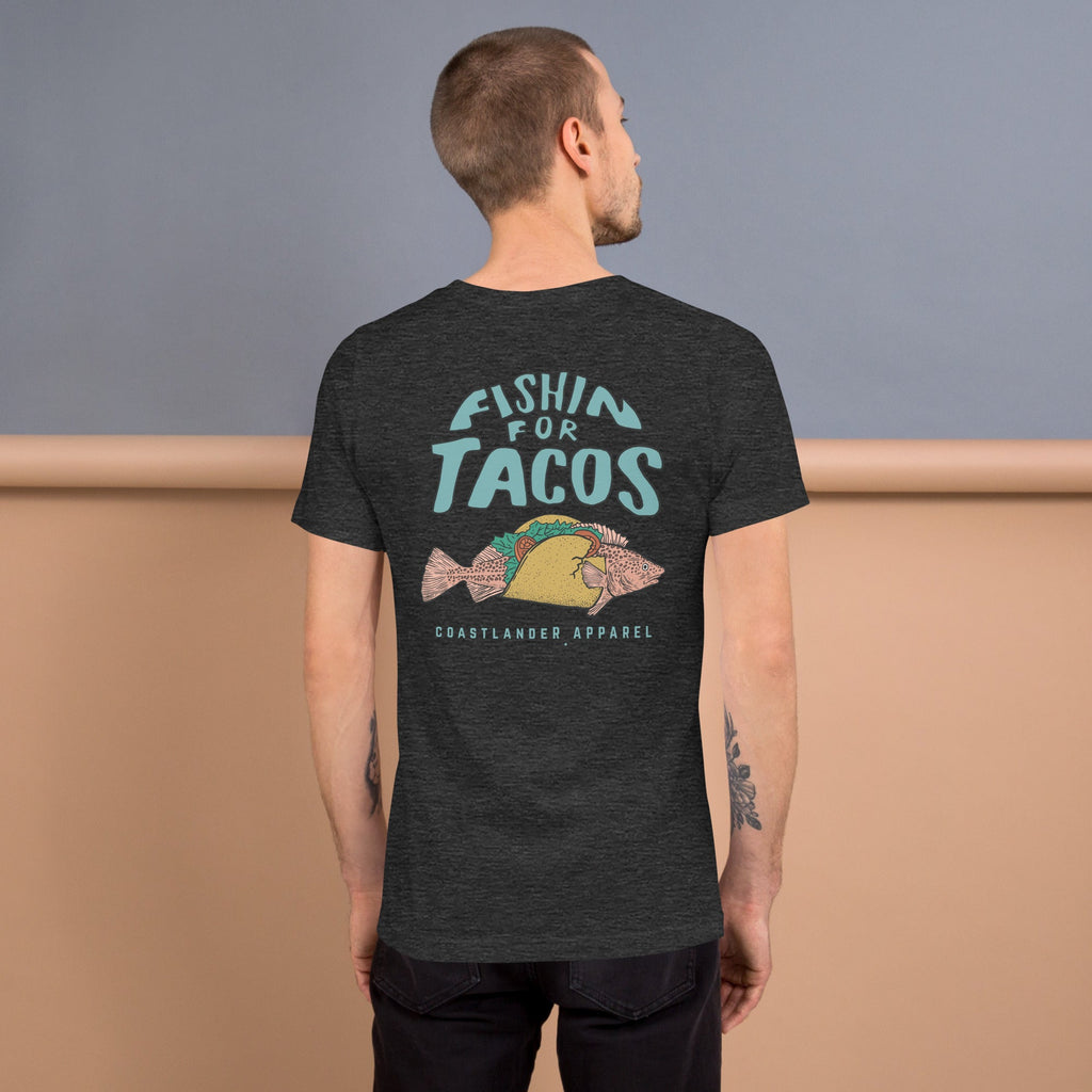 Design of Fishin For Tacos - Unisex t-shirt , the colour is Dark Grey Heather