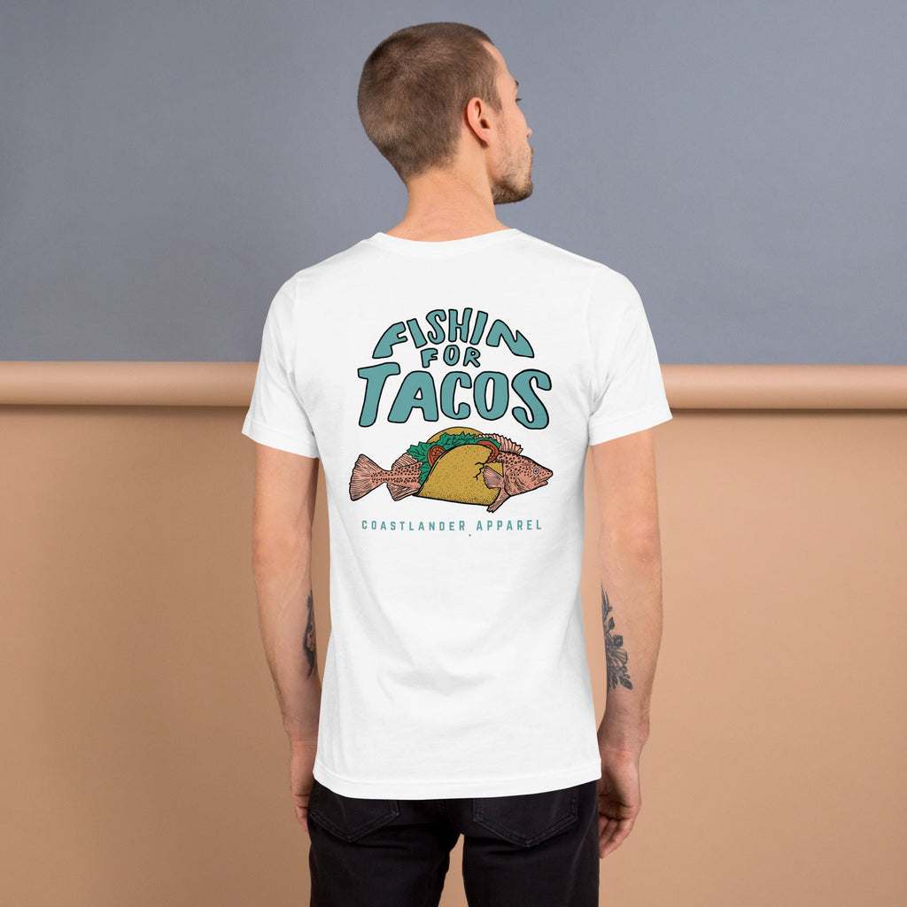 Design of Fishin For Tacos - Unisex t-shirt , the colour is White
