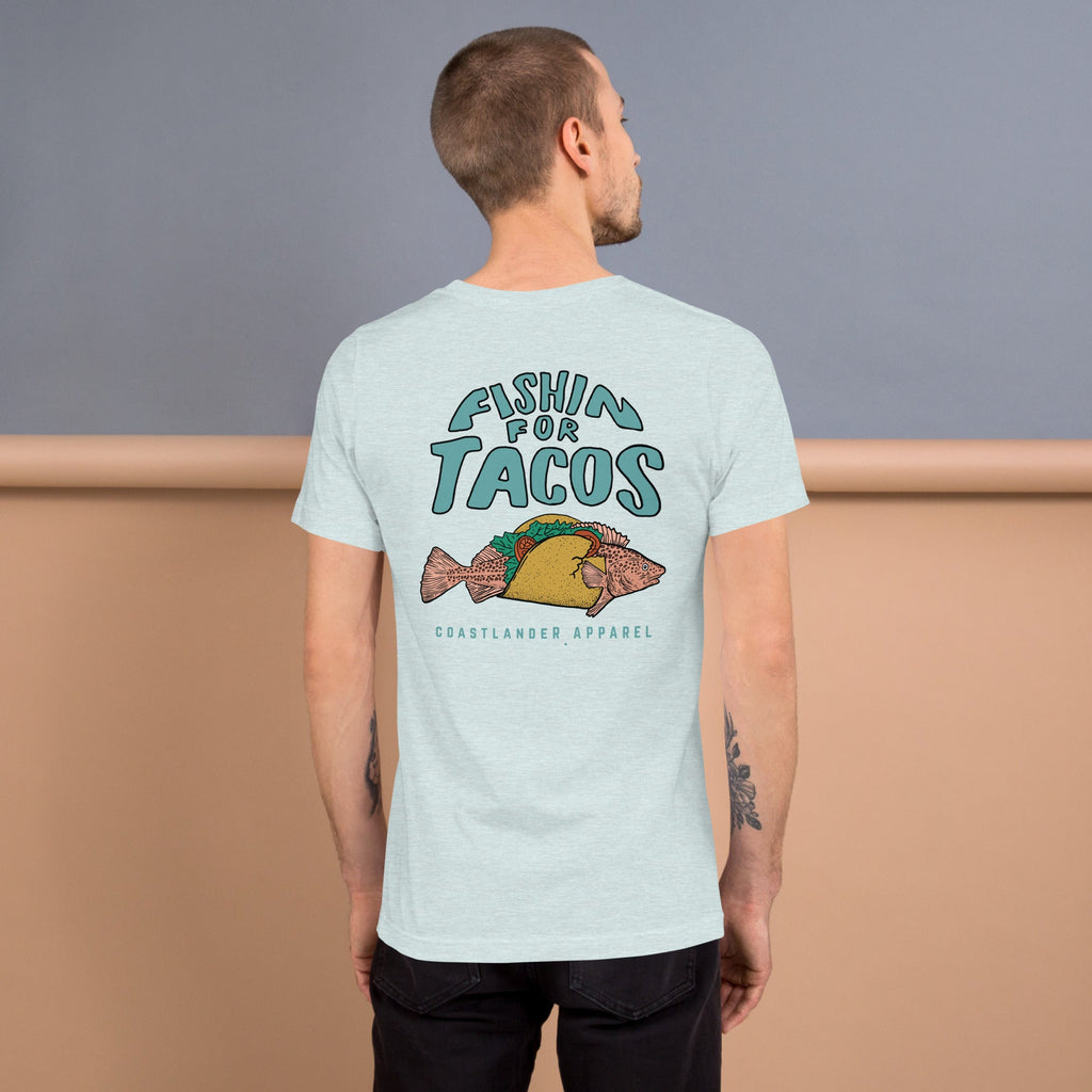 Design of Fishin For Tacos - Unisex t-shirt , the colour is Heather Prism Ice Blue