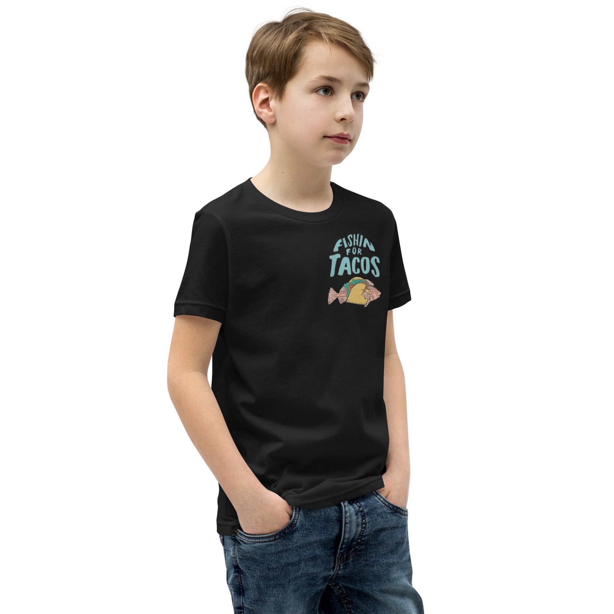 Design of Fishin For Tacos - Youth Short Sleeve T-Shirt , the colour is