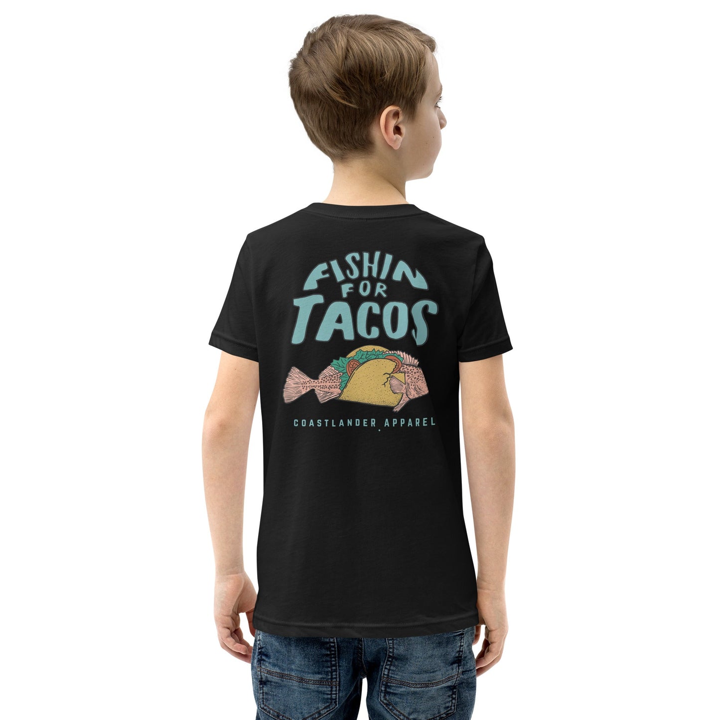 Design of Fishin For Tacos - Youth Short Sleeve T-Shirt , the colour is