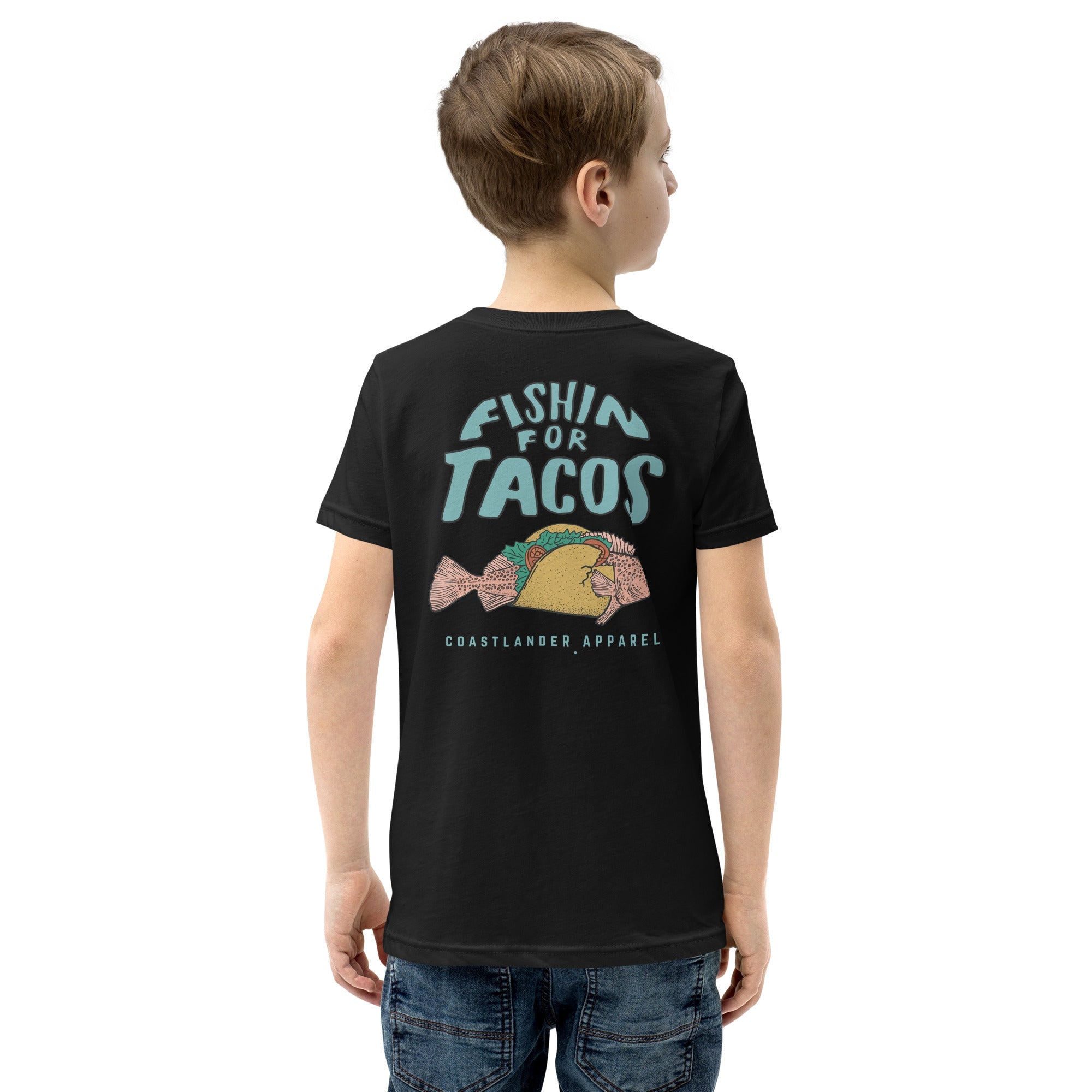 Design of Fishin For Tacos - Youth Short Sleeve T-Shirt , the colour is