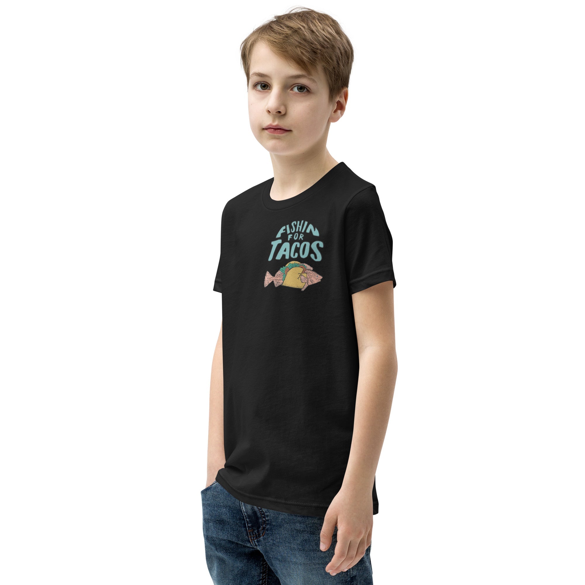 Design of Fishin For Tacos - Youth Short Sleeve T-Shirt , the colour is