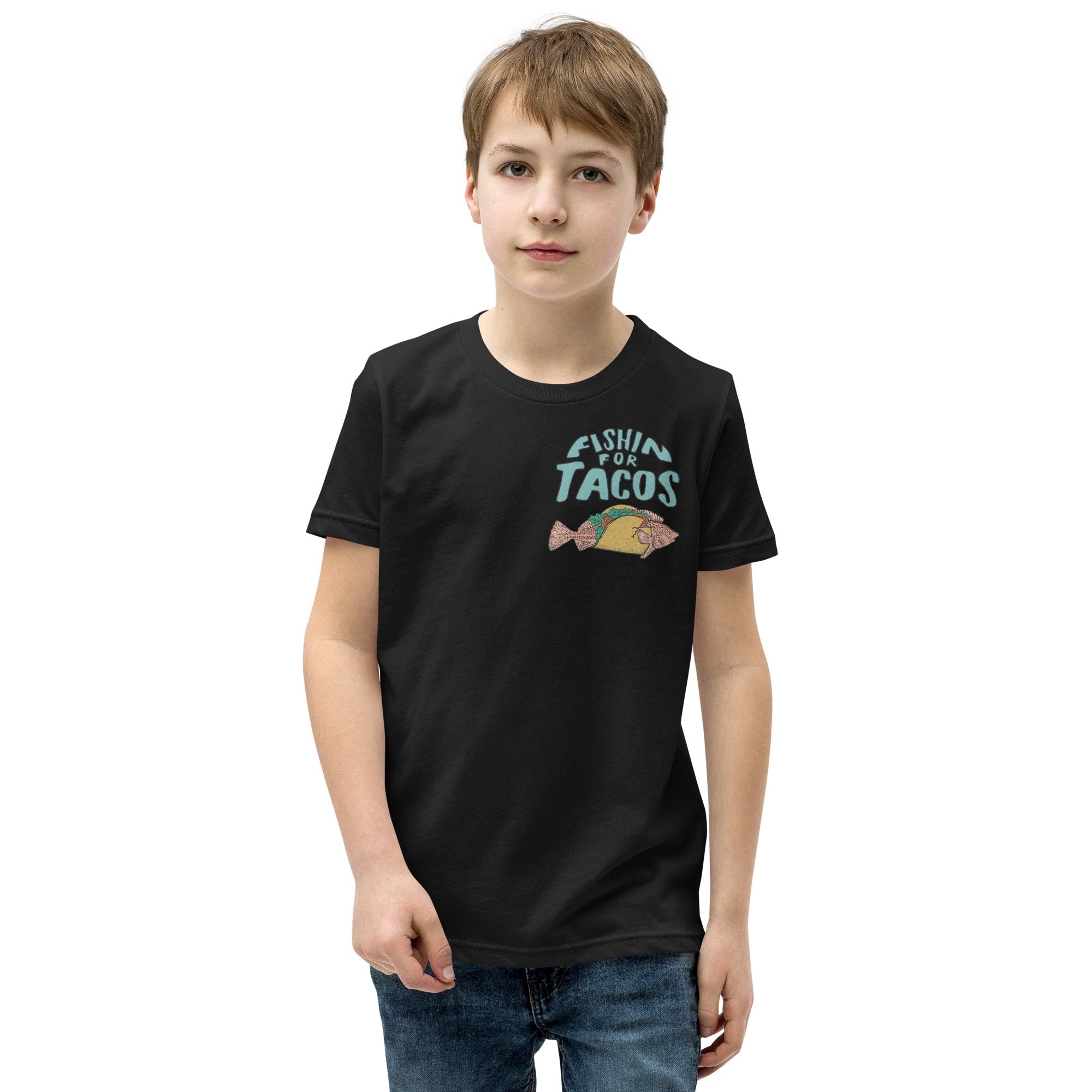 Design of Fishin For Tacos - Youth Short Sleeve T-Shirt , the colour is
