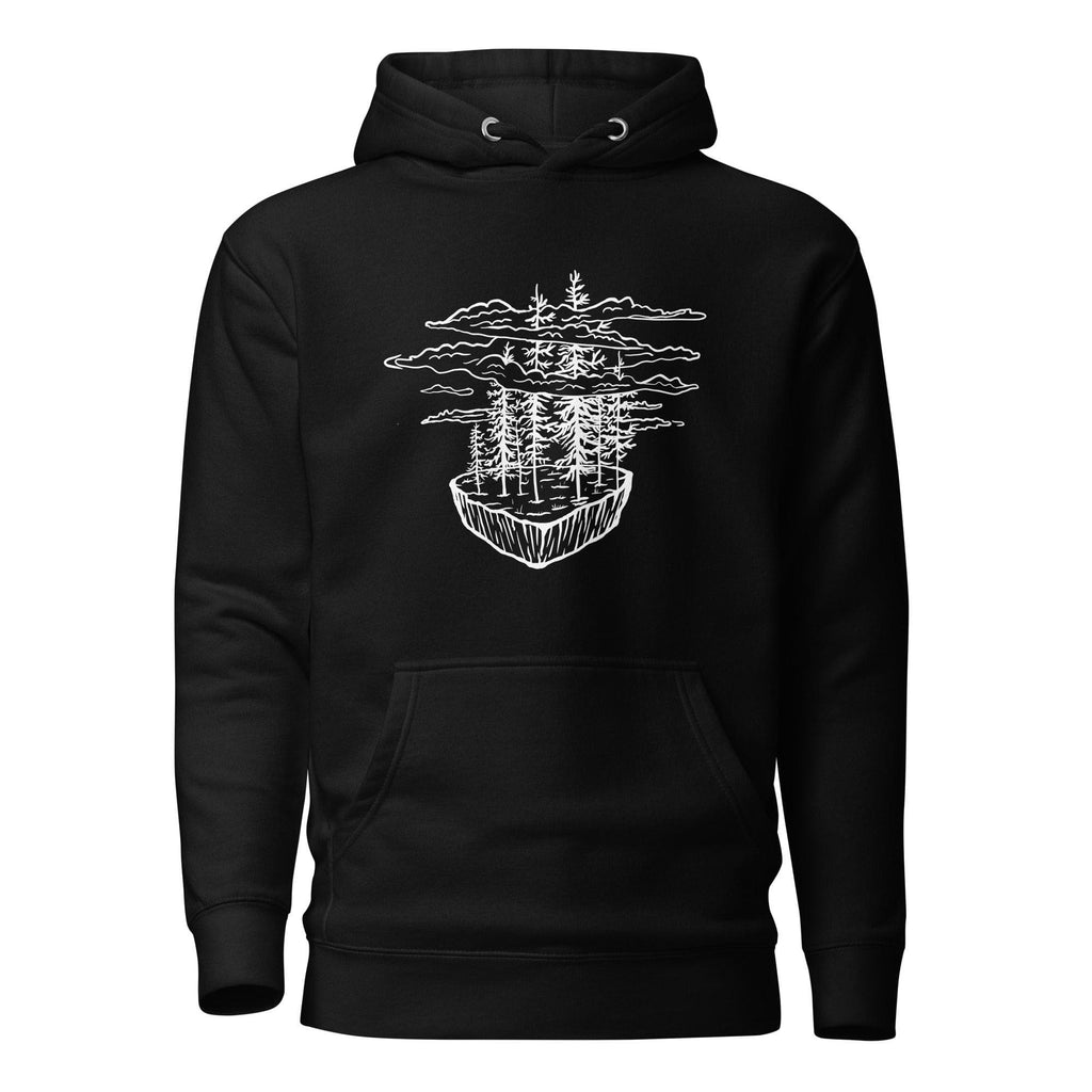 Design of Floating Island & trees - Unisex Hoodie , the colour is Black