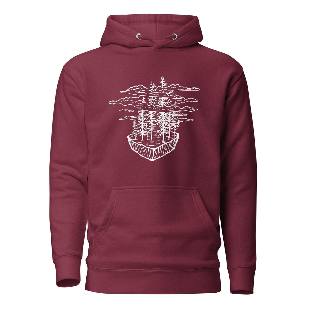 Design of Floating Island & trees - Unisex Hoodie , the colour is Maroon