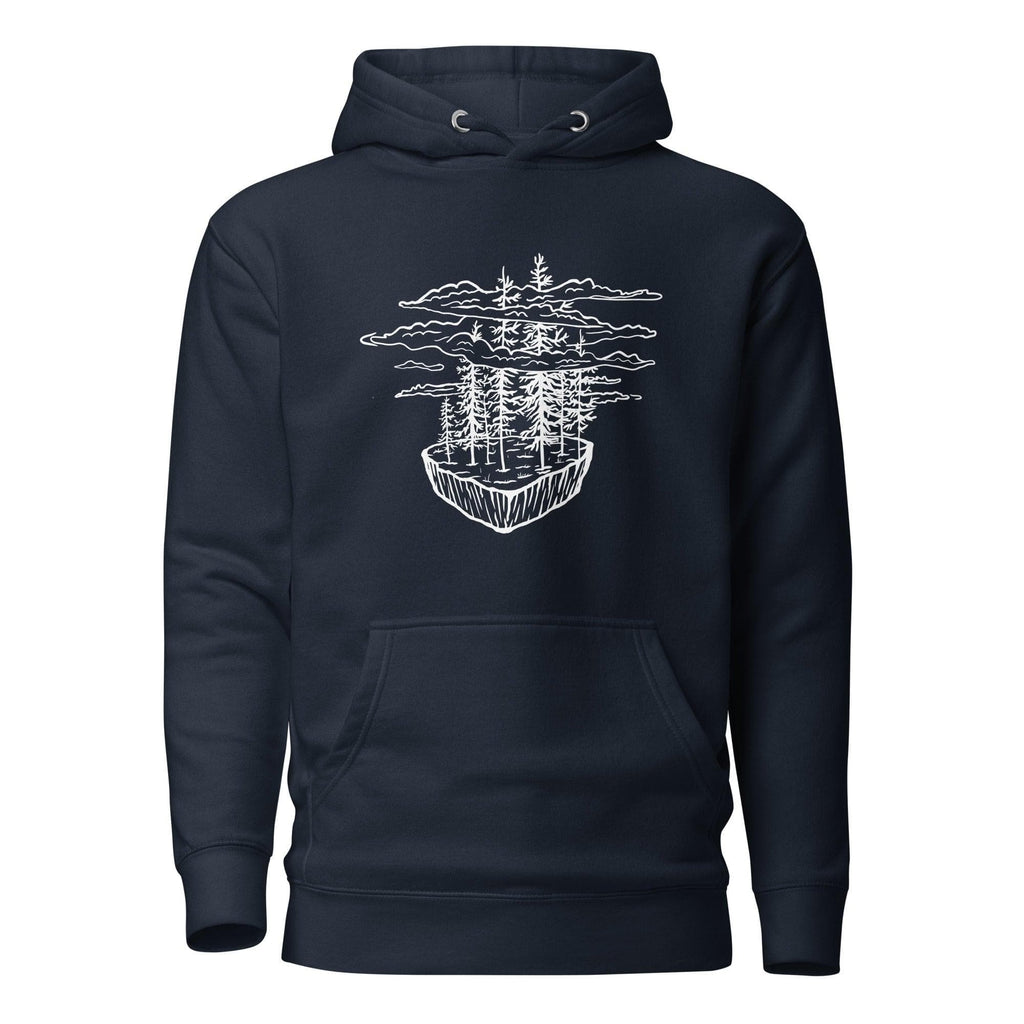Design of Floating Island & trees - Unisex Hoodie , the colour is Navy Blazer