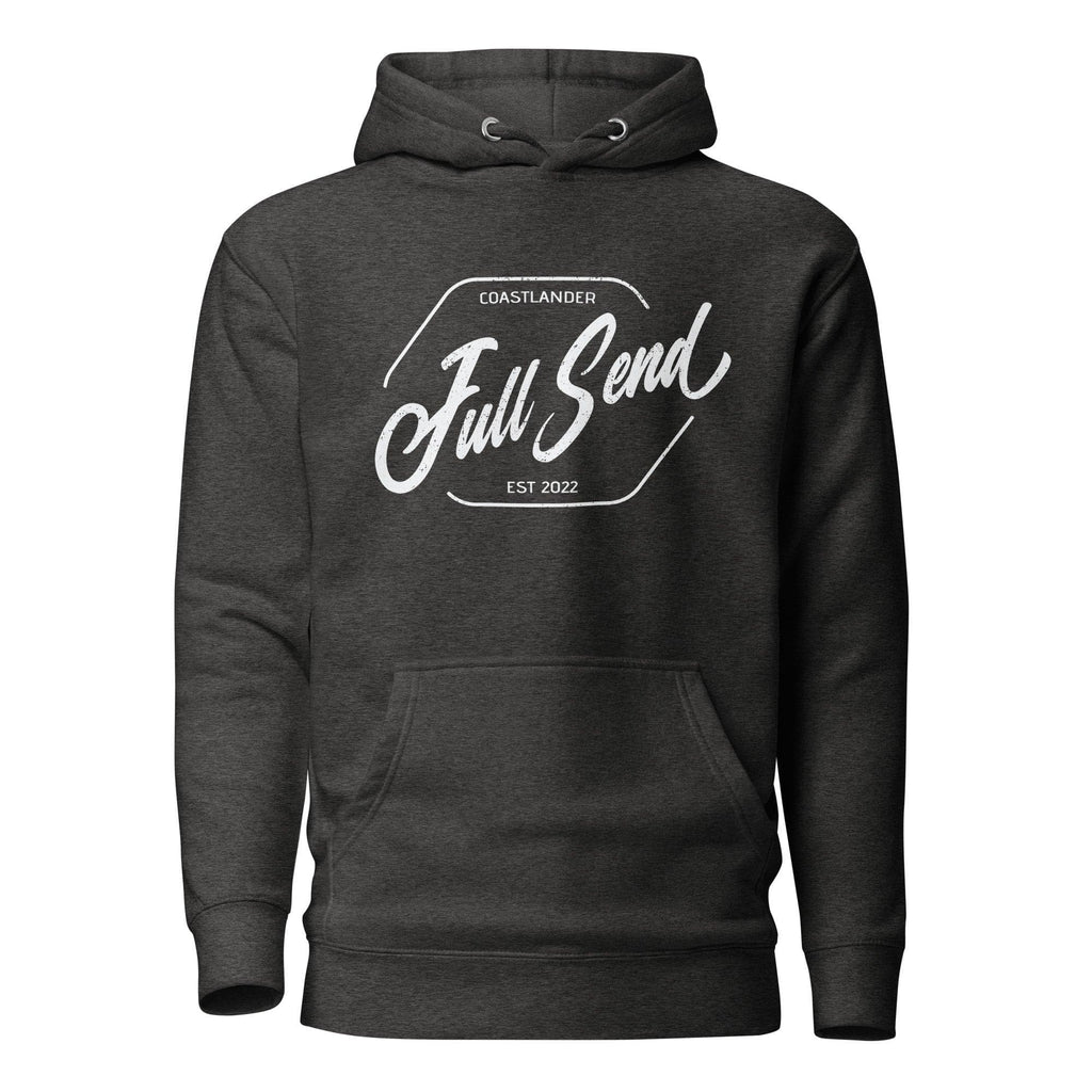 Design of FULL SEND - Unisex Hoodie , the colour is Charcoal Heather