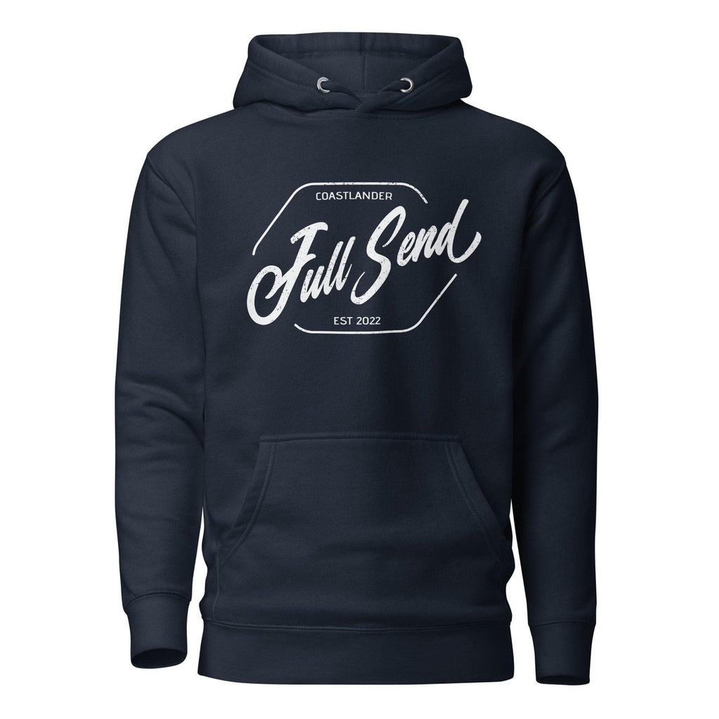 Design of FULL SEND - Unisex Hoodie , the colour is Navy Blazer