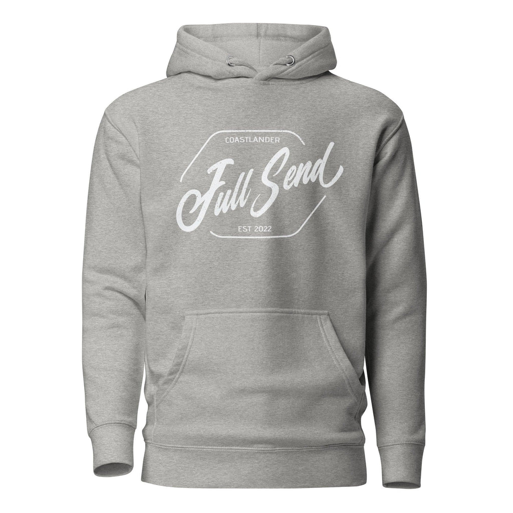 Design of FULL SEND - Unisex Hoodie , the colour is Carbon Grey