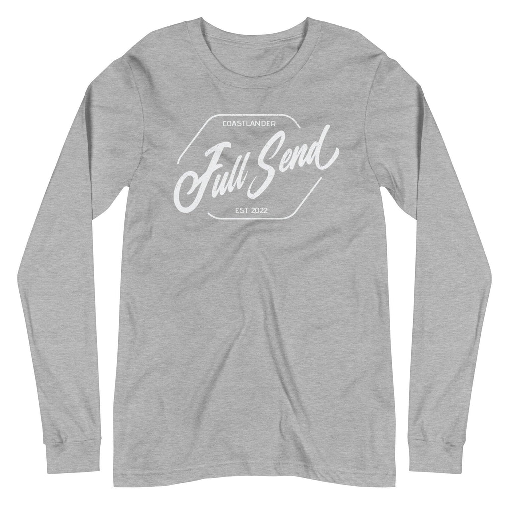 Design of FULL SEND - Unisex Long Sleeve Tee , the colour is Athletic Heather