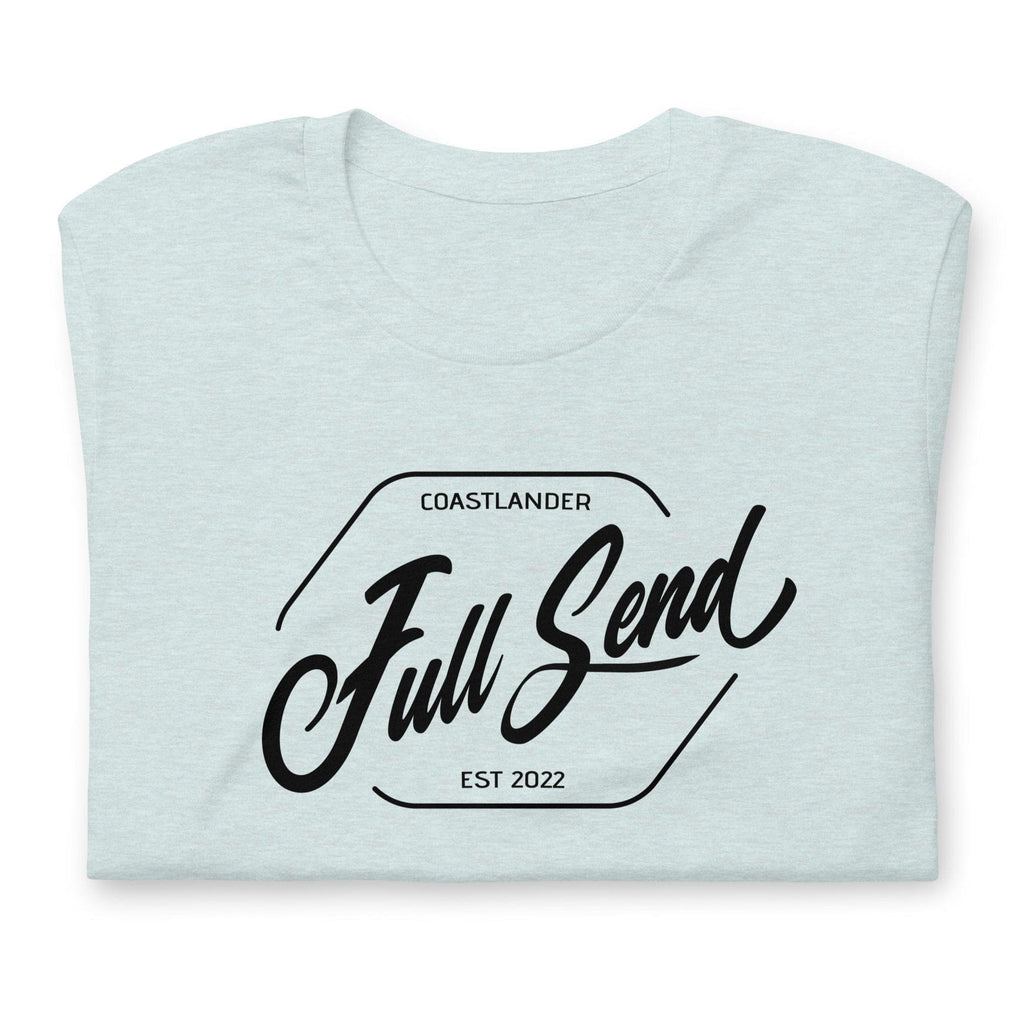 Design of FULL SEND - Unisex t-shirt , the colour is Heather Prism Ice Blue