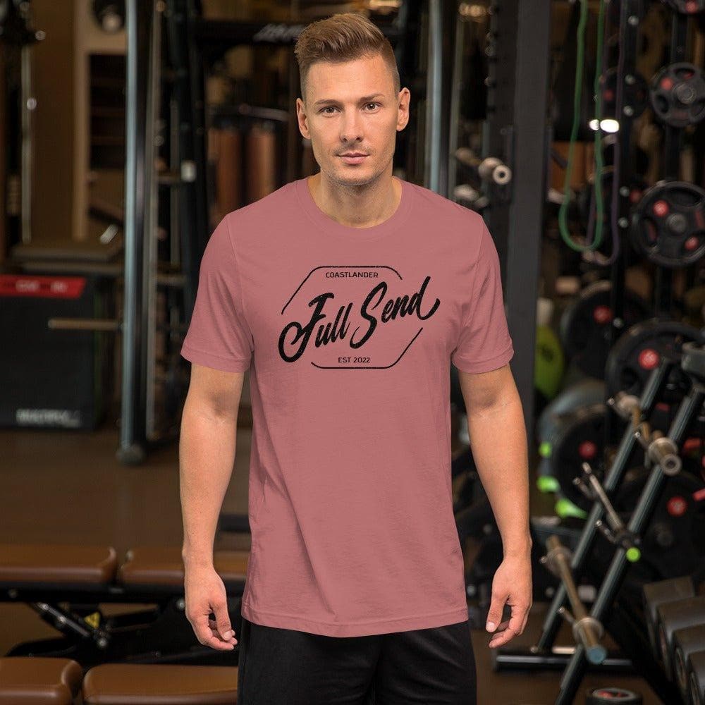 Design of FULL SEND - Unisex t-shirt , the colour is Mauve