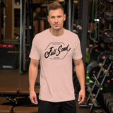 Design of FULL SEND - Unisex t-shirt , the colour is Heather Prism Peach