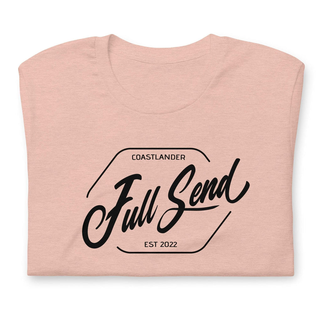 Design of FULL SEND - Unisex t-shirt , the colour is Heather Prism Peach