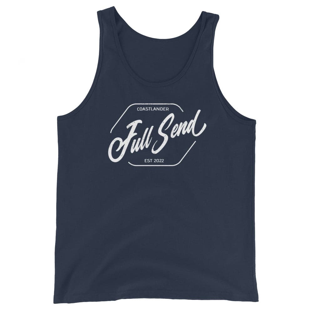Design of Full Send - Unisex Tank Top , the colour is Navy