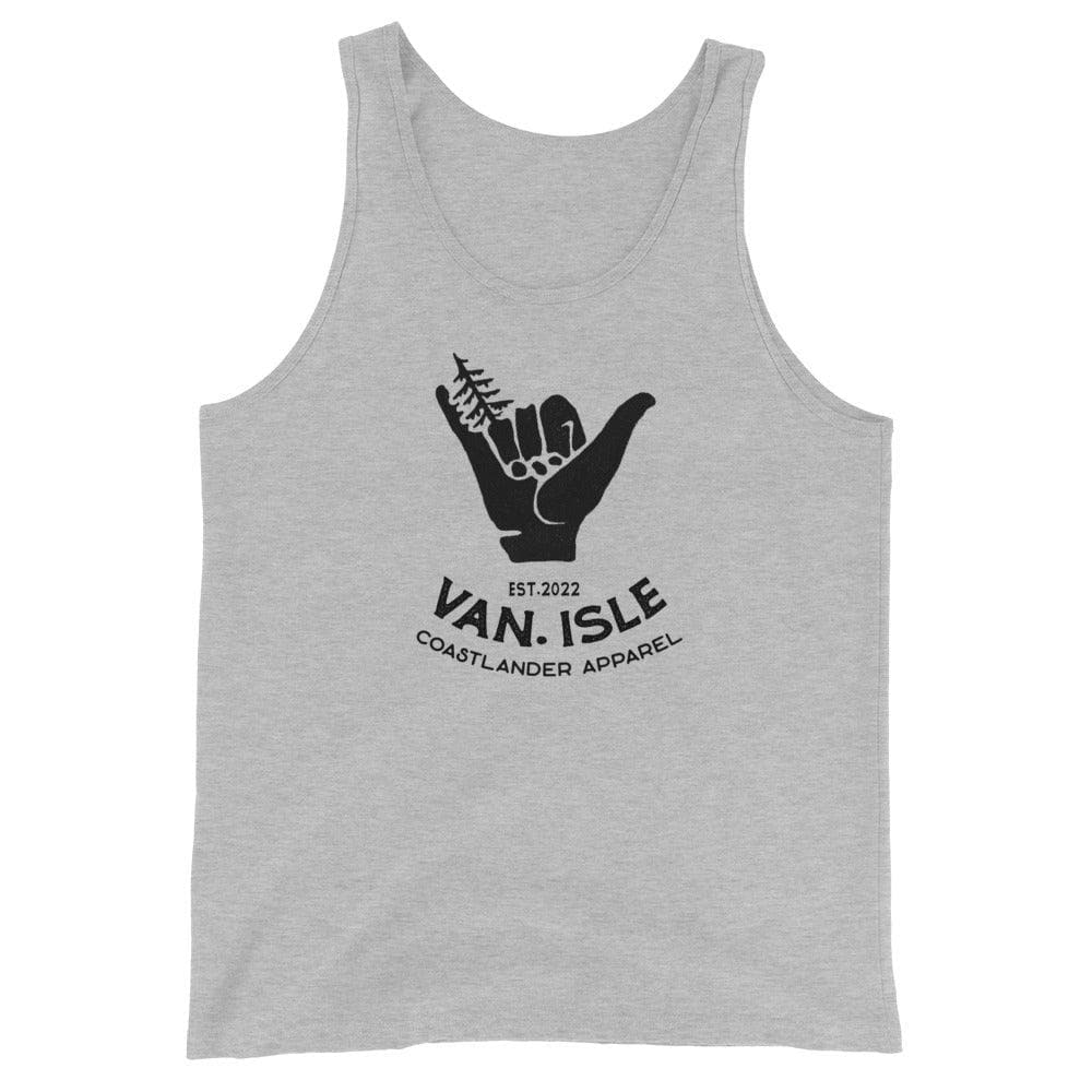 Design of Hang Loose - Boom Shaka Laka - Van Isle Surfer Design - Unisex Tank Top , the colour is Athletic Heather